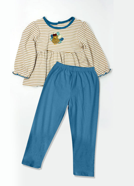 presale GLP1769 Turkey Stripe Long Sleeve Blue Pant Suit  2024 8.9