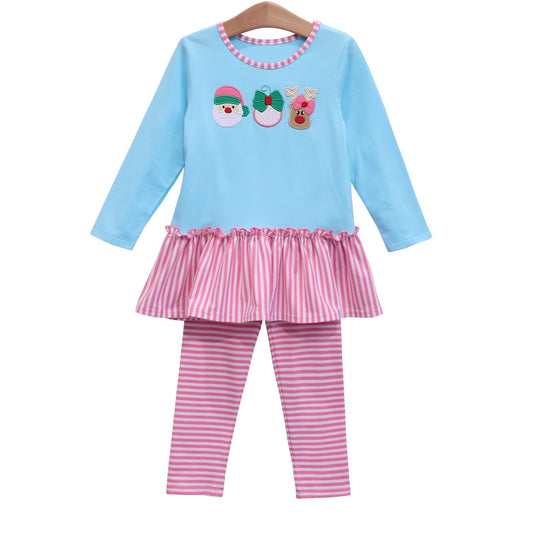 presale GLP1770 Santa Claus Reindeer Pink Lace Stripe Blue Long Sleeve Pants Suit  2024 8.9