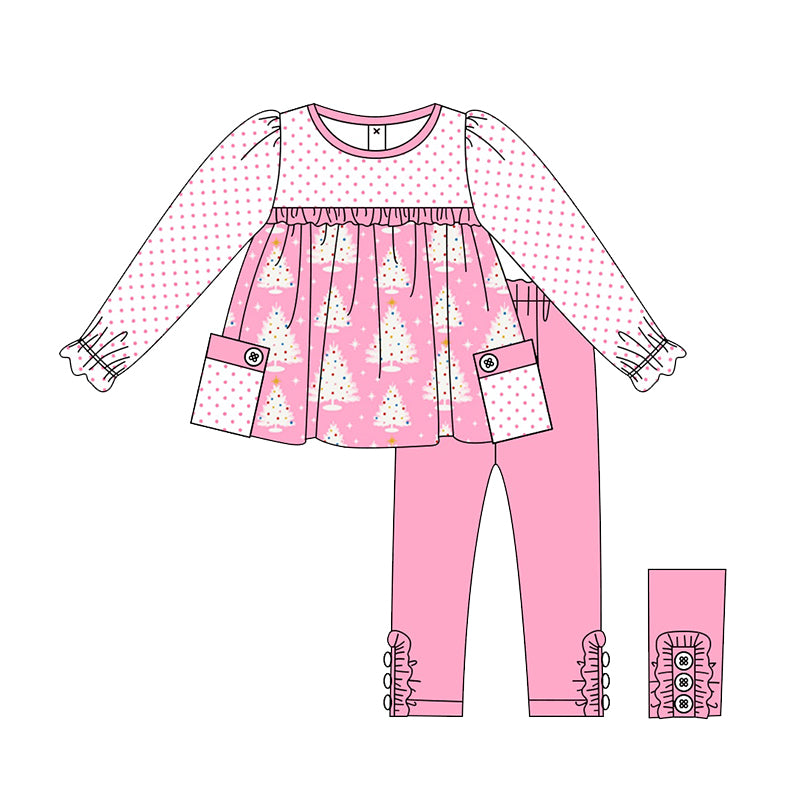 presale GLP1776 Christmas Tree Polka Dot Pocket Pink Long Sleeve Pants Set 2024 8.10