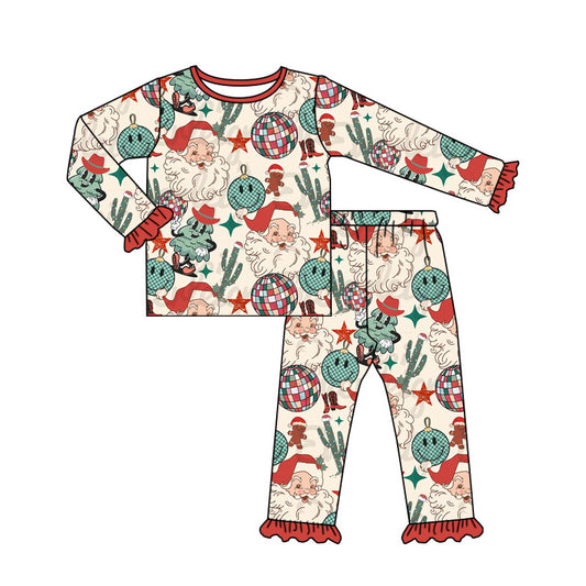 presale GLP1780  Santa Claus Light Ball Cactus Star Lace Beige Long Sleeve Long Pants Pajama Set 2024 8.12