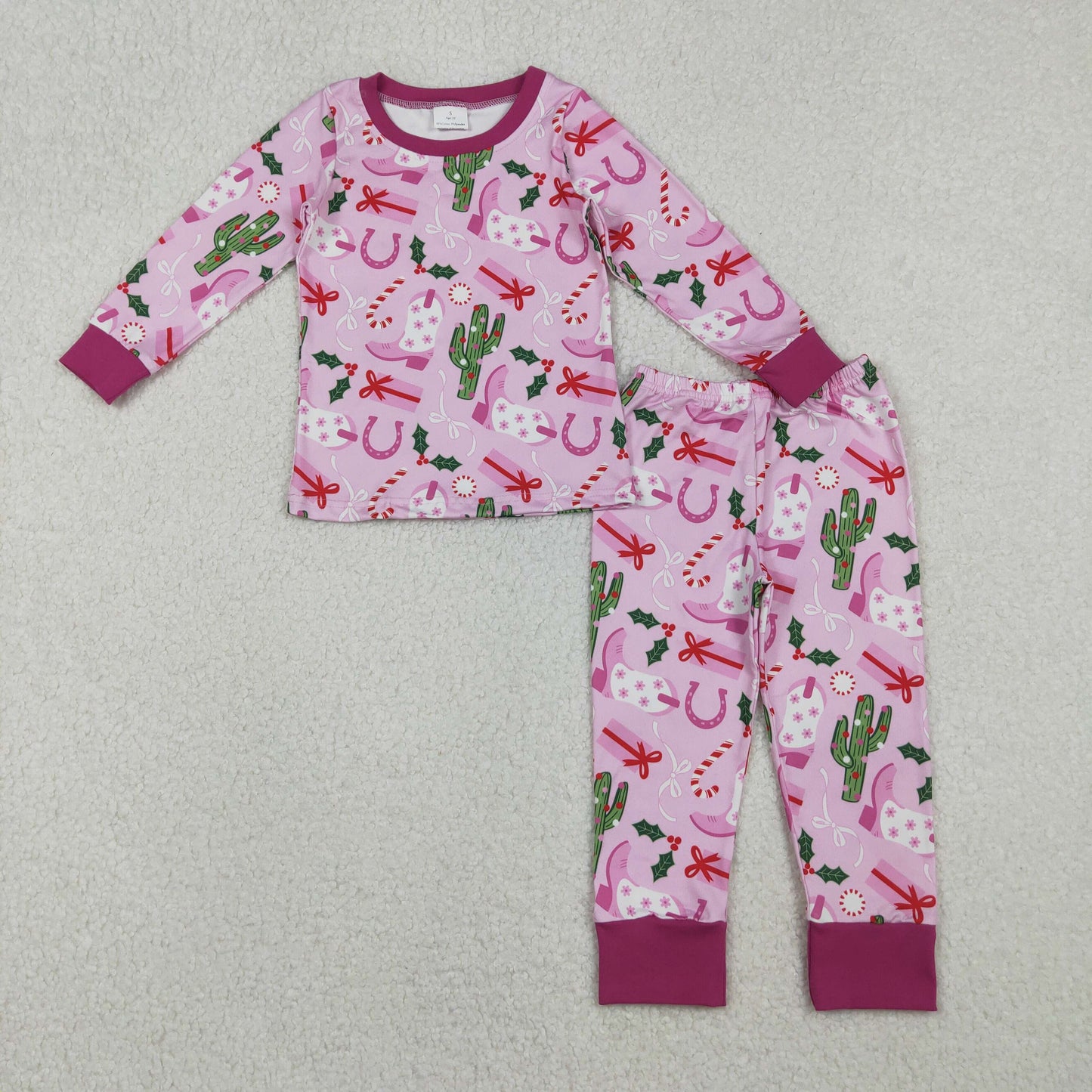 GLP1783 Baby Girls Christmas Western Boots Cactus Pajamas Clothes Sets