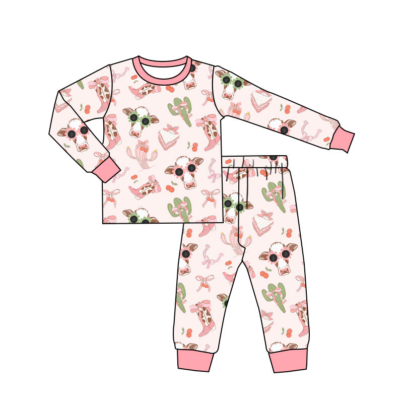 presale  GLP1791  Cactus glasses cow bow boots pink long sleeves long pants pajama set 2024 8.13