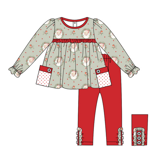 presale GLP1796  Santa Claus Polka Dot Pocket Red Lace Green Long Sleeve Pants Set 2024 8.13