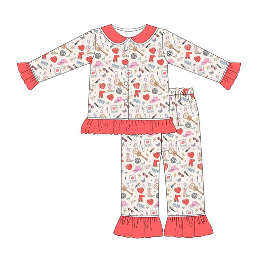 presale GLP1797  Red lace beige long sleeve long pants pajama set 2024 8.13