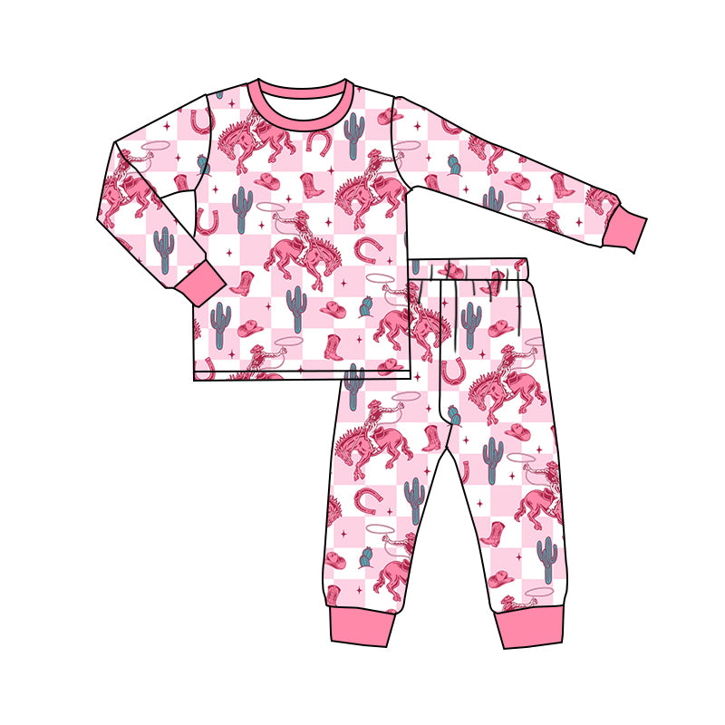 presale GLP1800 Horseback riding cactus plaid pink long sleeve long pants pajama set  2024 8.14