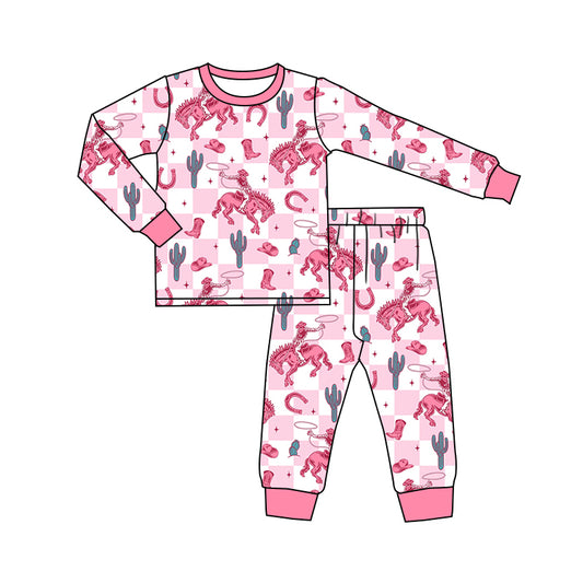 presale GLP1800 Horseback riding cactus plaid pink long sleeve long pants pajama set 2024 8.14