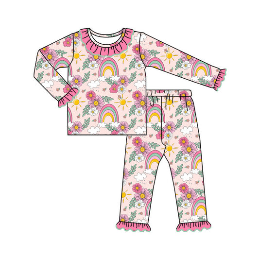 presale GLP1801 Flower Rainbow Sun Pink Lace Long Sleeve Long Pants Pajama Set  2024 8.14