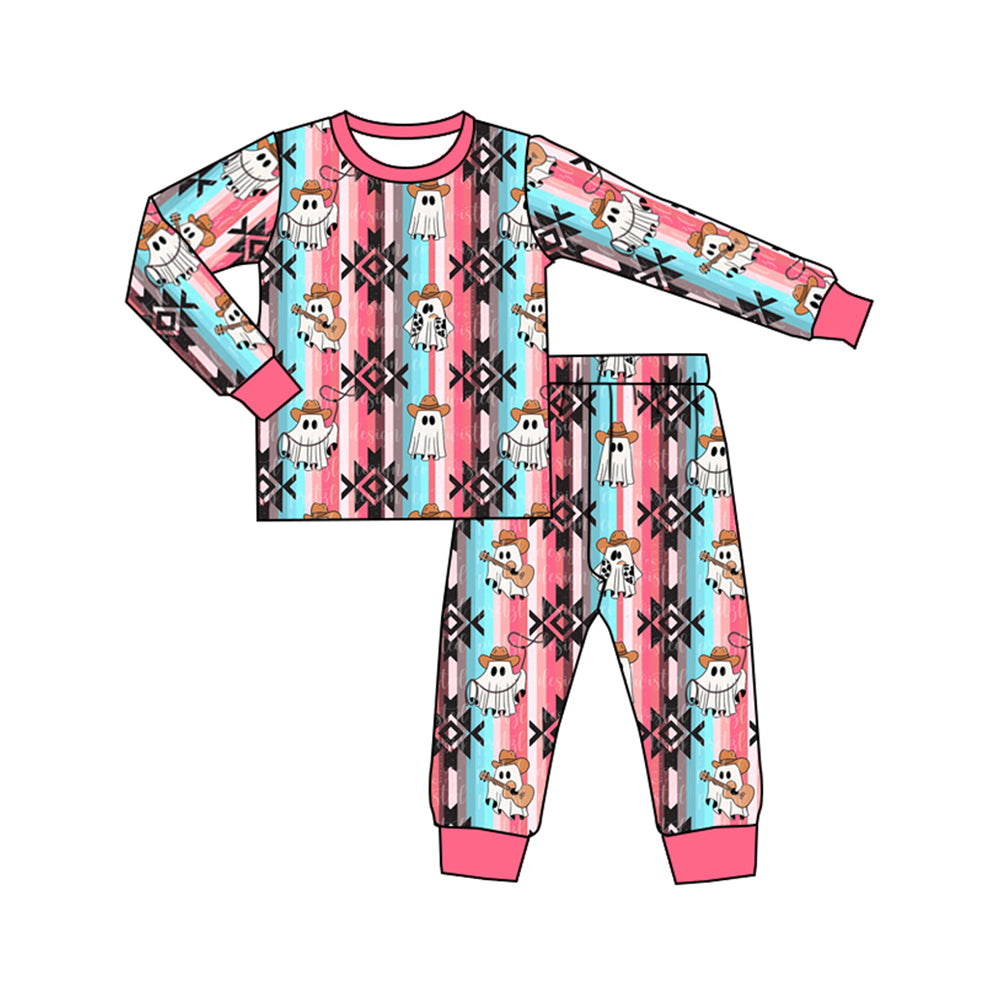 presale GLP1804  Halloween Ghost Geometric Color Stripe Long Sleeve Long Pants Pajama Set 2024 8.14