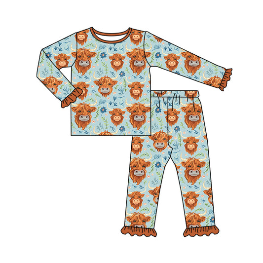 presale GLP1810 Alpine Bullhead Flower Brown Lace Blue Long Sleeve Long Pants Pajama Set   2024 8.15