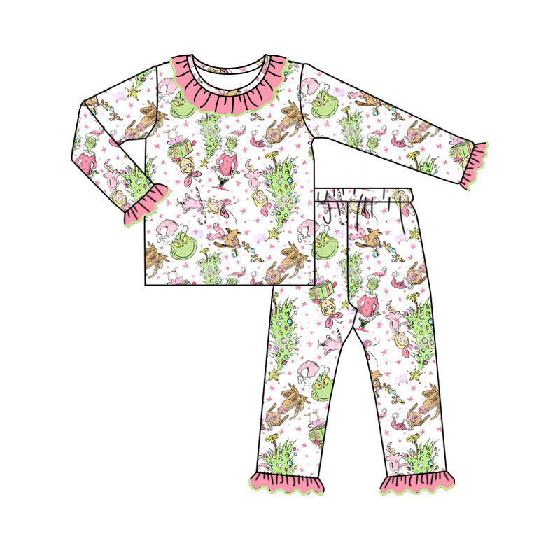 presale GLP1818 Star pink lace white long-sleeved long pants pajama set   2024 8.16