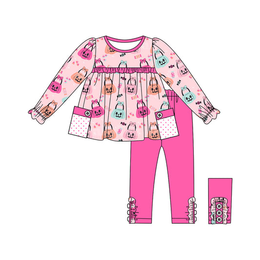 presale GLP1820 Halloween Bow Pumpkin Polka Dot Pocket Rose Red Lace Long Sleeve Pants Suit 2024 8.16