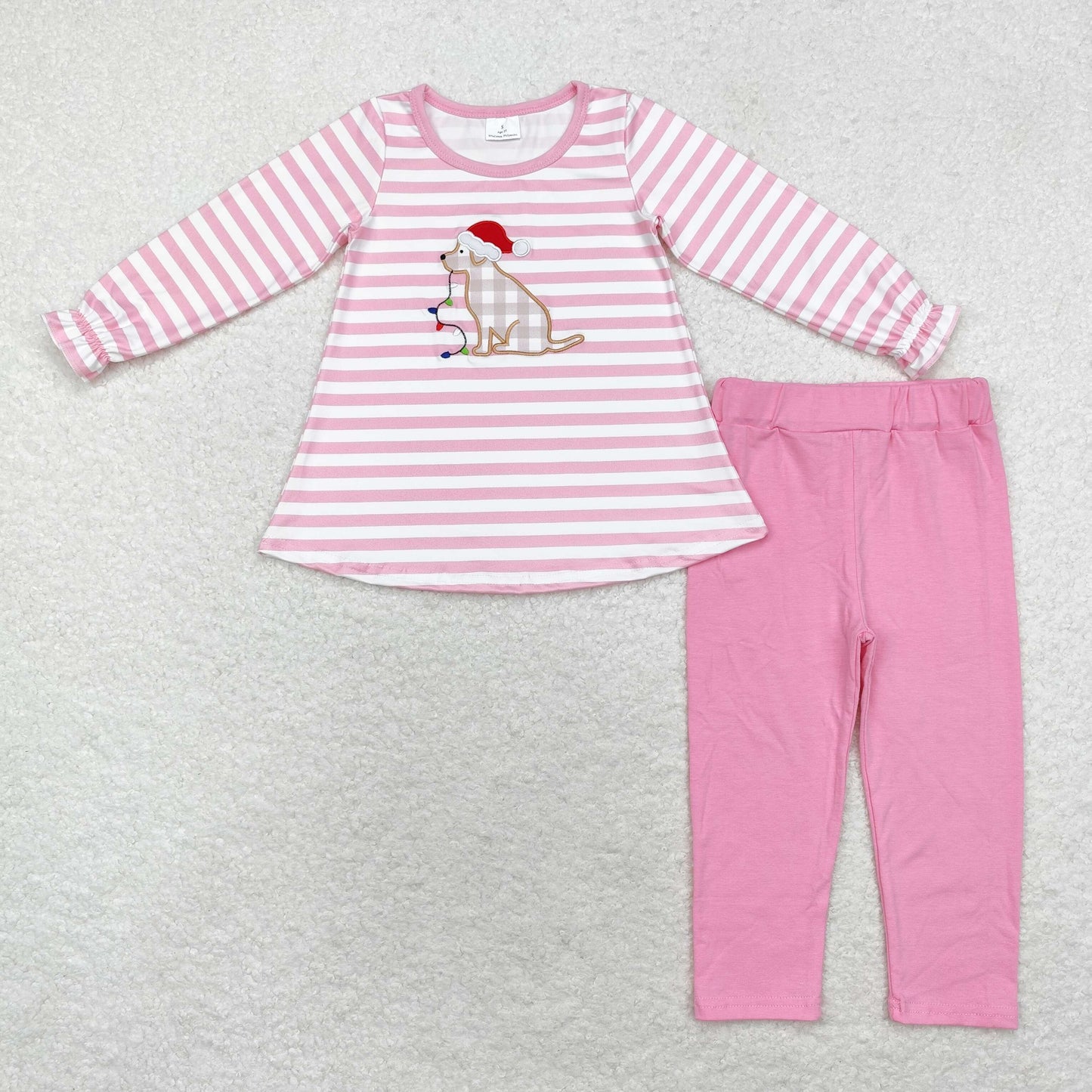 GLP1826 Christmas hat puppy colorful lights striped pink and white long sleeves and pants suit