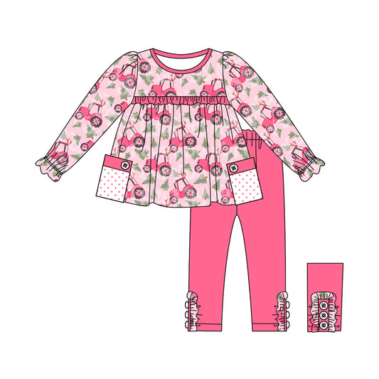 presale GLP1838 Christmas Tree Tractor Polka Dot Pocket Pink Lace Long Sleeve Pants Set 2024 8.22