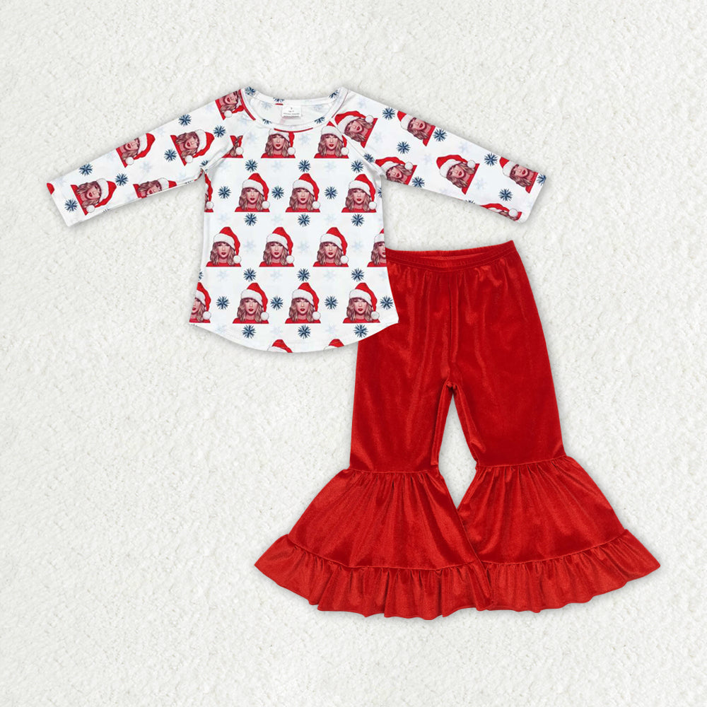 GLP1842 Baby Girls Christmas Singer Tops Bell Pants Clothes Sets