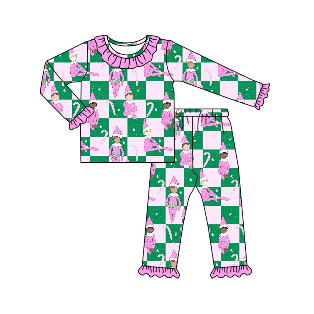 presale GLP1843 Christmas Lace Green and Pink Plaid Long Sleeve Long Pants Pajama Set  2024 8.23