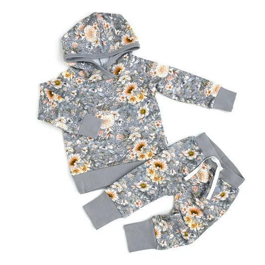 presale GLP1858 Grey floral leaf hooded long-sleeved trousers suit 2024 8.24