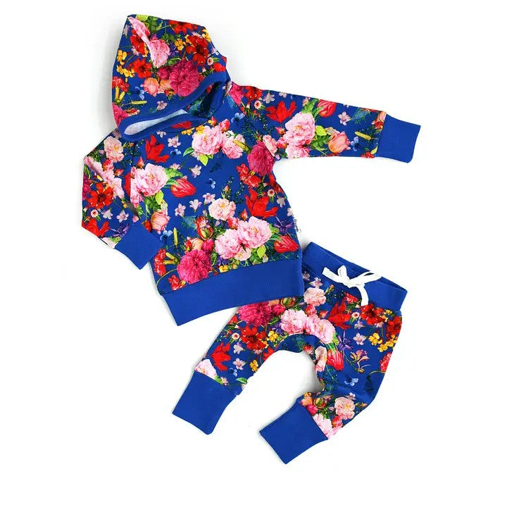 presale GLP1859  Royal blue floral hooded long-sleeved trousers set  2024 8.24