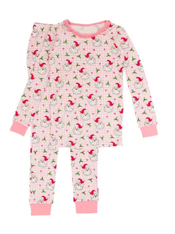 presale GLP1860 Santa Claus Love Heart Pink Plaid Long Sleeve Long Pants Pajama Set 2024 8.24