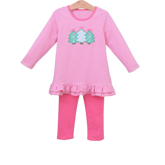 presale GLP1863  Bow Christmas Tree Pink Striped Long Sleeve Pants Set  2024 8.27