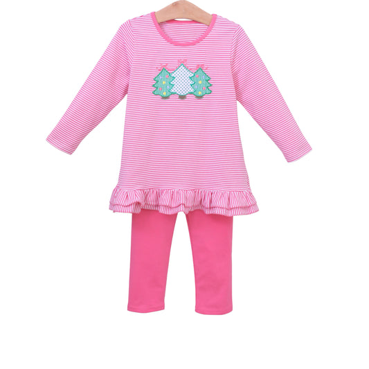 presale GLP1863 Bow Christmas Tree Pink Striped Long Sleeve Pants Set 2024 8.27