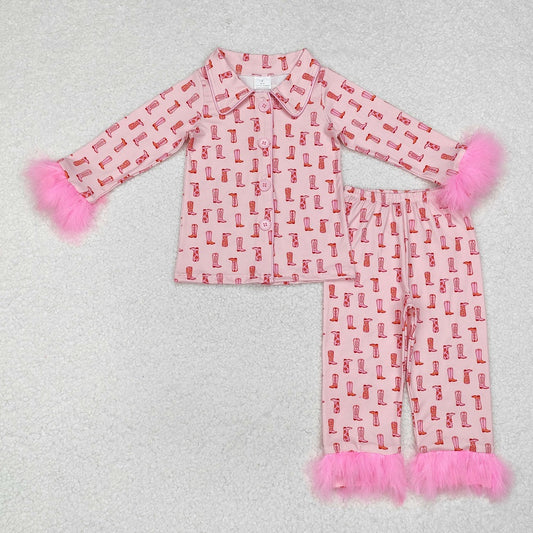 GLP1868 Boots Pink Plush Edge Long Sleeve Long Pants Pajama Set