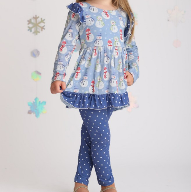 presale GLP1878 Snowman Polka Dot Blue Lace Long Sleeve Pants Set  2024 8.28