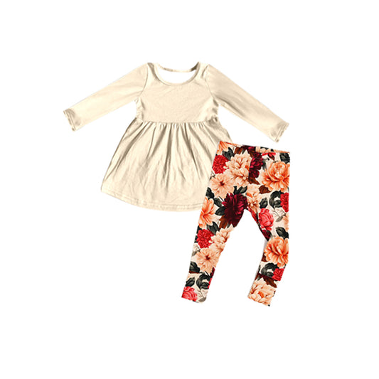 presale GLP1882 Baby Girls White Tunic Wine Floral Legging Clothes Sets 2024 8.29