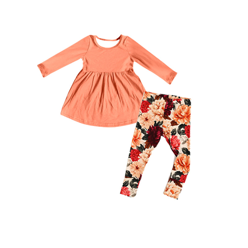 presale GLP1883 Baby Girls Pink Tunic Wine Floral Legging Clothes Sets 2024 8.29