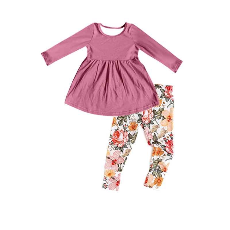 presale GLP1888 Baby Girls Wine Tunic Floral Legging Clothes Sets  2024 8.29