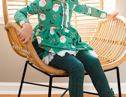 presale GLP1890 Santa Cane Lace Green Long Sleeve Polka Dot Pants Set 2024 8.29