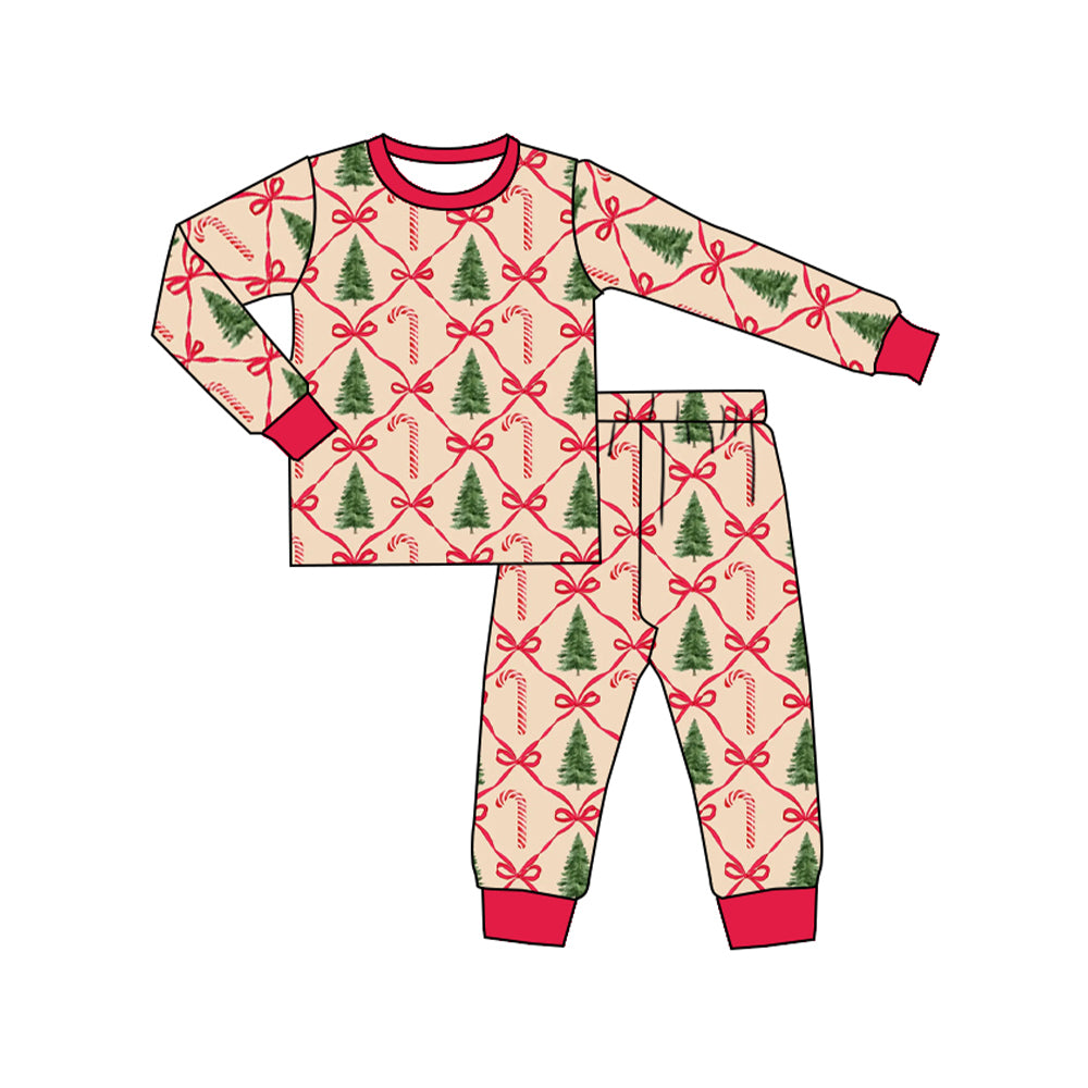 presale GLP1896  Christmas tree cane bow pattern long sleeve long pants pajama set   2024 8.30