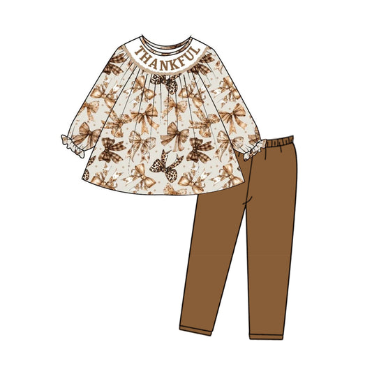 presale GLP1905 Brown long-sleeved trouser suit with bow pattern 2024 8.31