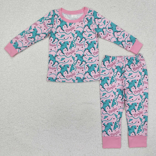GLP1911 Horse Riding Gem Pink Long Sleeve Long Pants Pajama Set