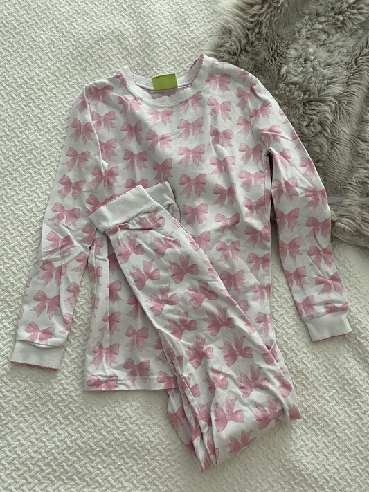 presale GLP1917 Pink bow pattern white long-sleeved trousers pajama set 2024 9.3