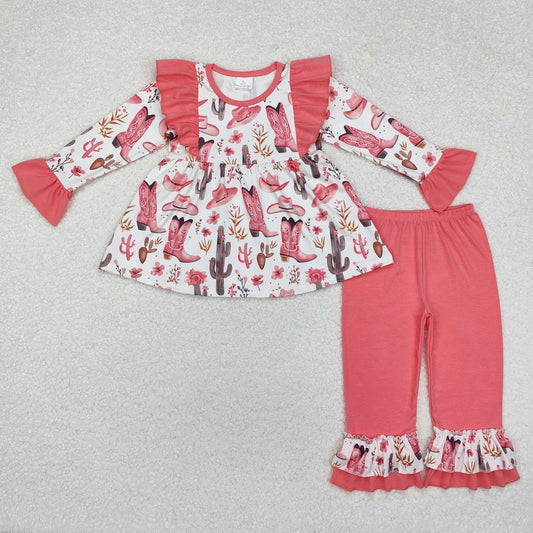 GLP1922 Cactus cowboy hat boots pink lace long sleeve pants suit