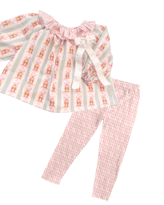 presale GLP1924 Christmas Bow House Pink Plaid Lace Long Sleeve Pants Set  2024 9.3