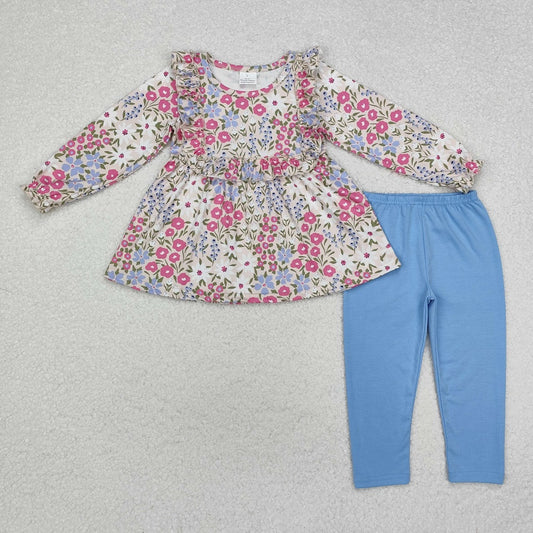 GLP1926 Powder blue floral lace long sleeve trousers suit