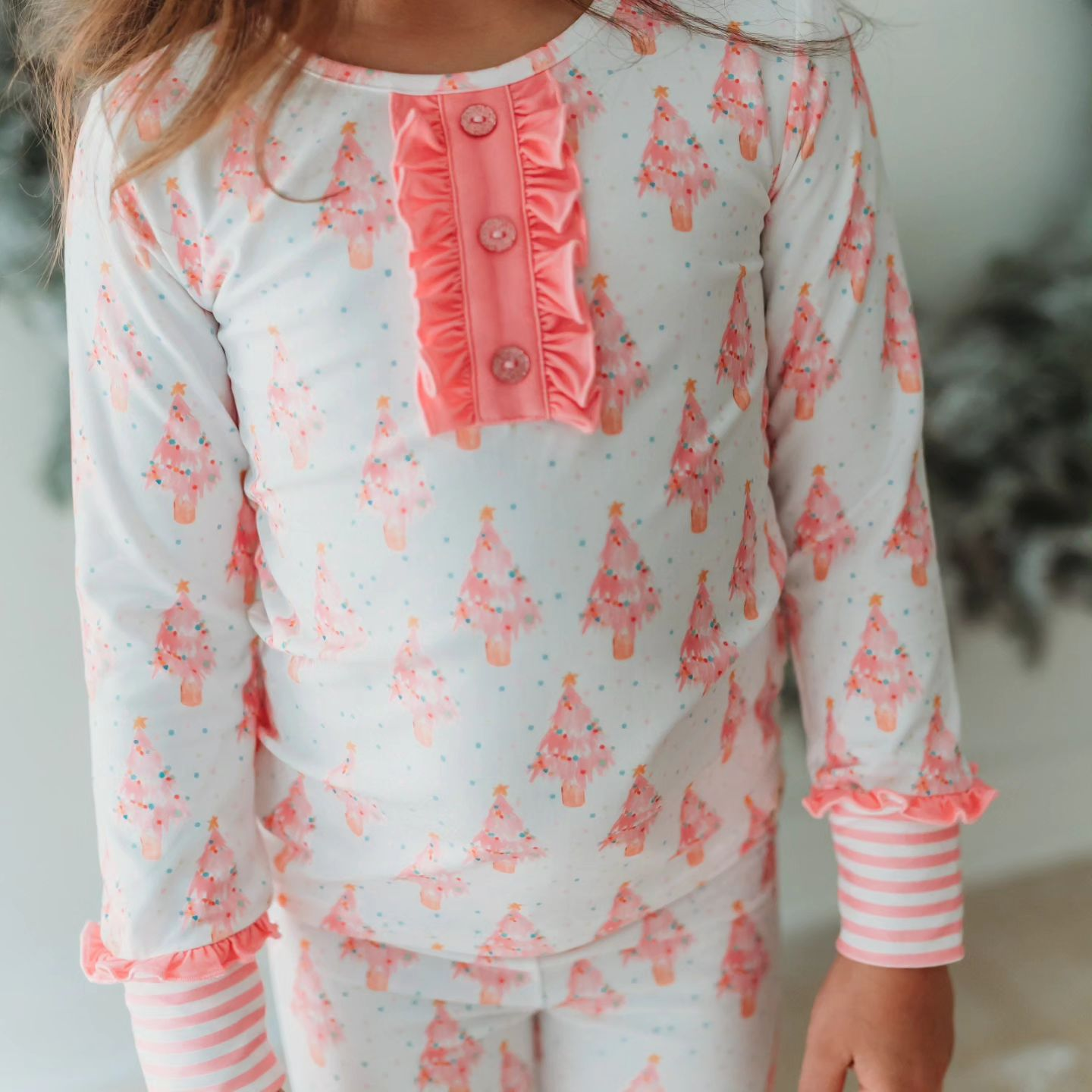 presale GLP1935 Christmas tree polka dot pink lace white long sleeve long pants pajama set  2024 9.4