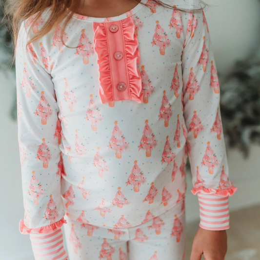 presale GLP1935 Christmas tree polka dot pink lace white long sleeve long pants pajama set 2024 9.4