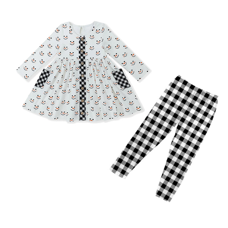 presale GLP1950 Snowman Checkered Pocket White Long Sleeve Pants Set  2024 9.6