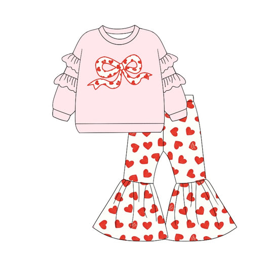 presale GLP1953 Red heart bow pattern pink lace long-sleeved trousers suit 2024 9.7