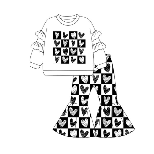 presale GLP1955 Love Heart Black and White Check Lace Long Sleeve Pants Set 2024 9.7