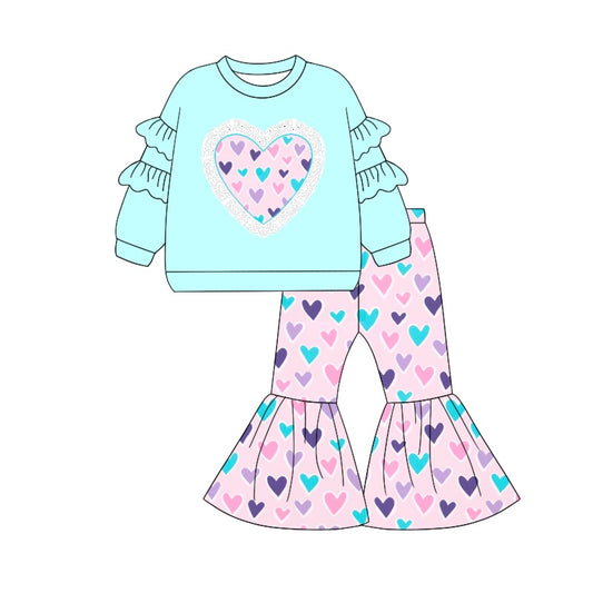 presale GLP1956 Lace Heart Blue and Pink Long Sleeve Pants Set 2024 9.7