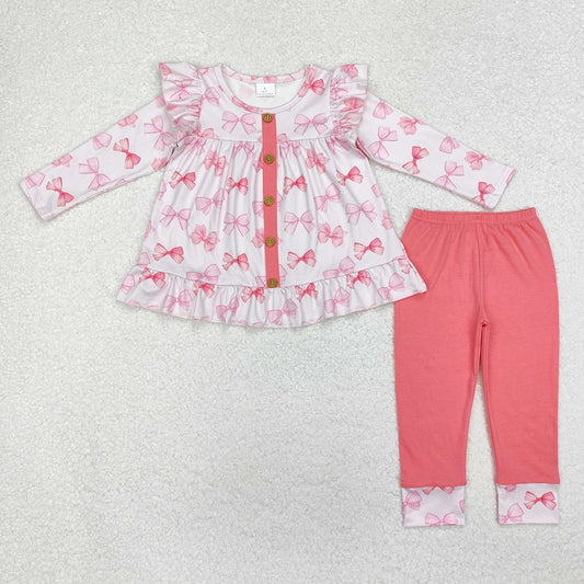 GLP1958 Pink long-sleeved trouser suit with bow pattern