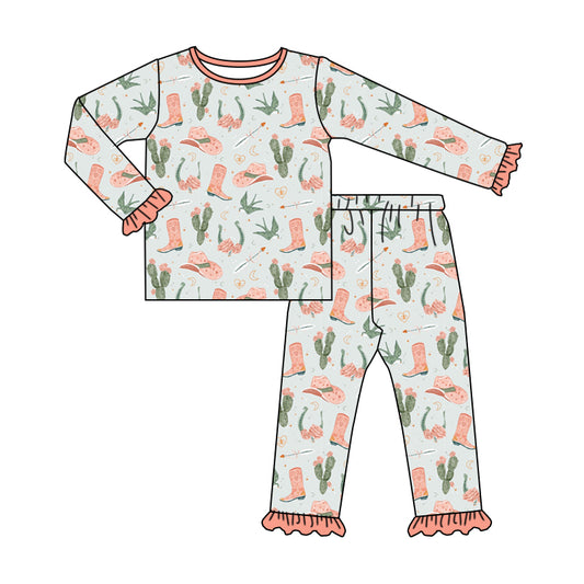 presale GLP1968 Cactus cowboy hat boots lace pink green long sleeves and pants pajama set 2024 9.9
