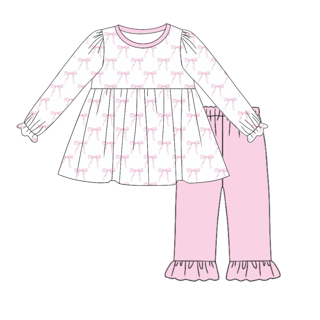 LP1973 Pink and white long-sleeved trousers suit with bow pattern