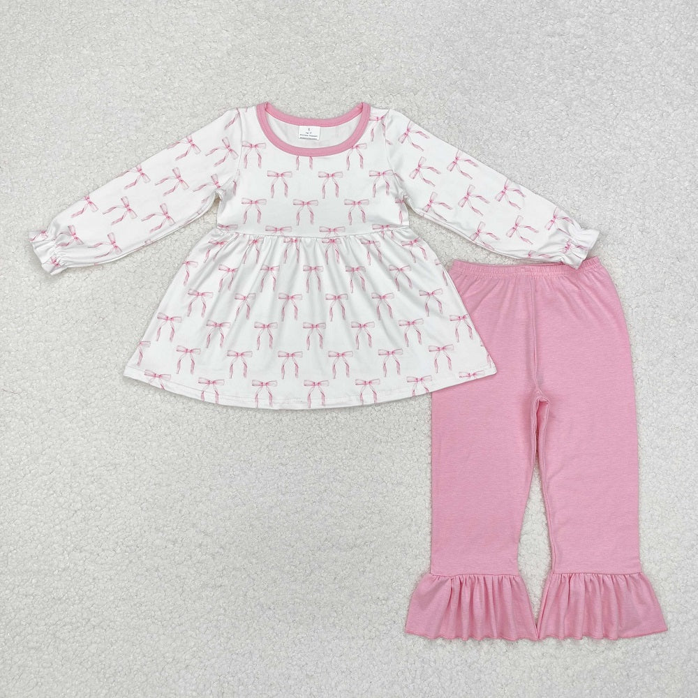 LP1973 Pink and white long-sleeved trousers suit with bow pattern