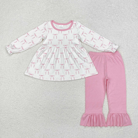 LP1973 Pink and white long-sleeved trousers suit with bow pattern
