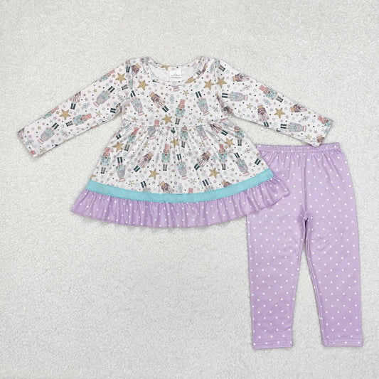 GLP1986 Purple Lace Polka Dot Long Sleeve Pants Set