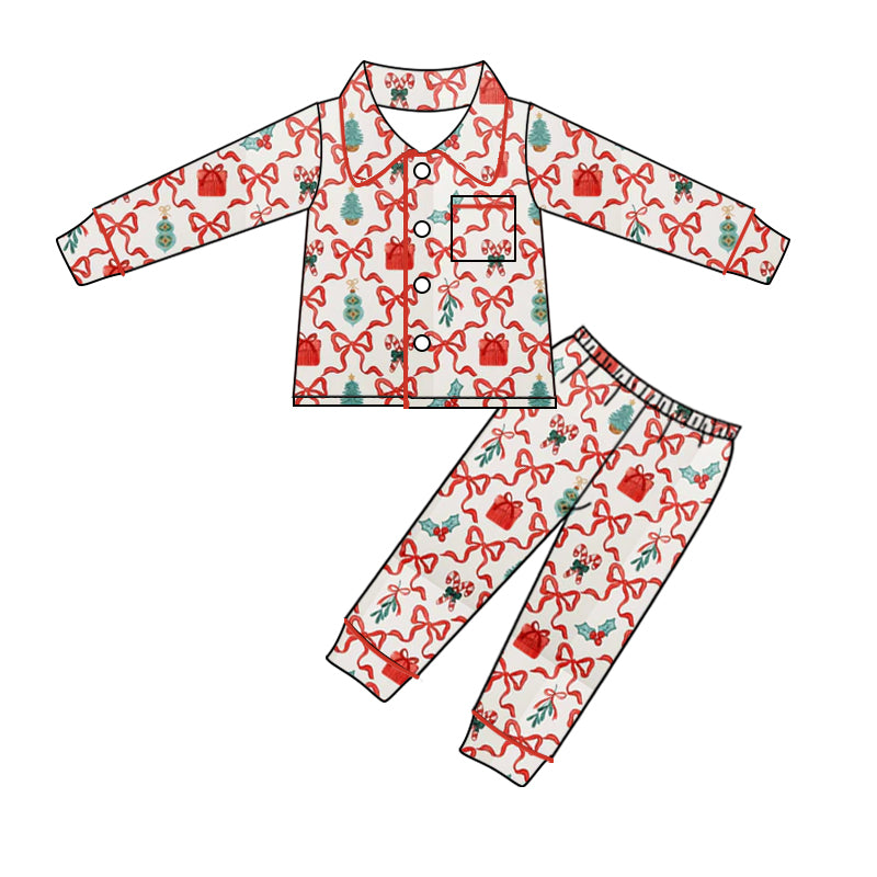 presale GLP1994 Christmas Gift Bow Pattern Pocket Long Sleeve Long Pants Pajama Set 2024 9.12